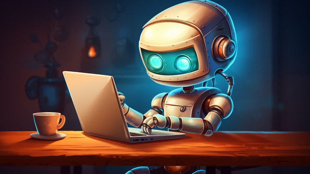 AI agent working at a laptop